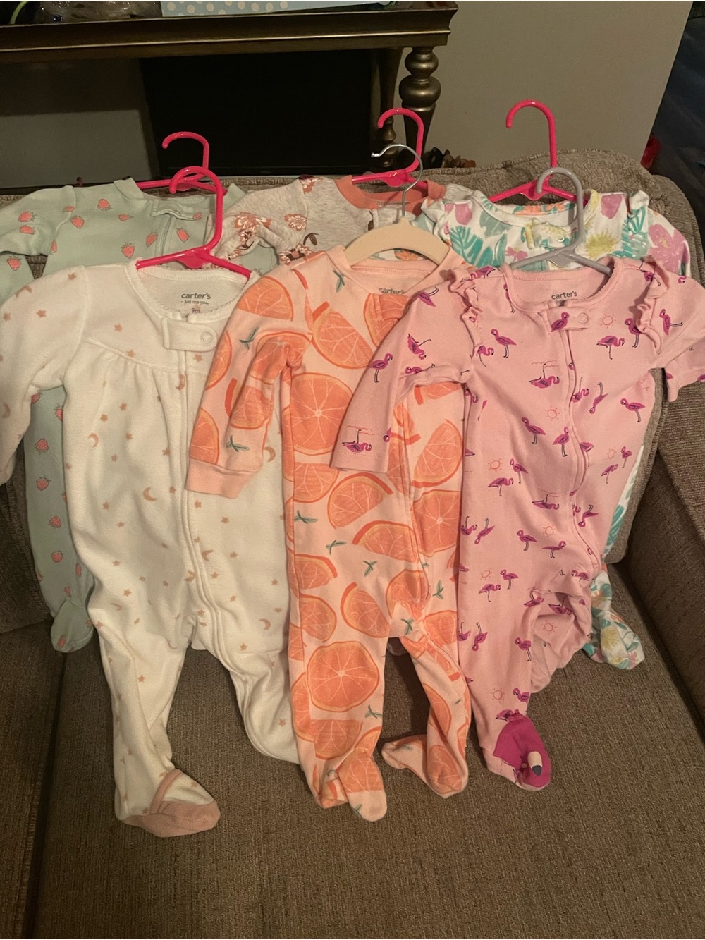 Carter's Pink Flamingo & Orange Citrus Baby One-Piece Sleepers - 6-Pack